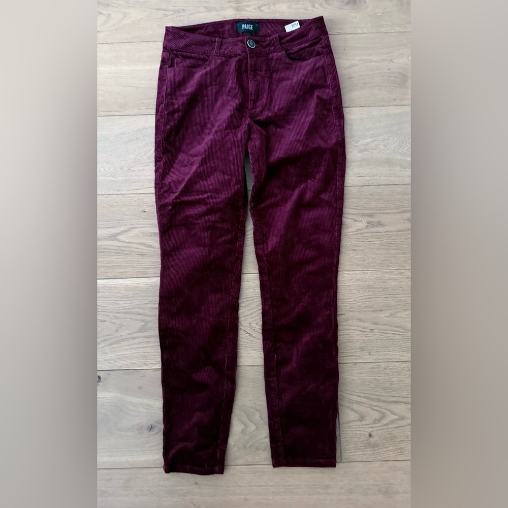 PAIGE Women's Burgundy Corduroy Skinny Pants